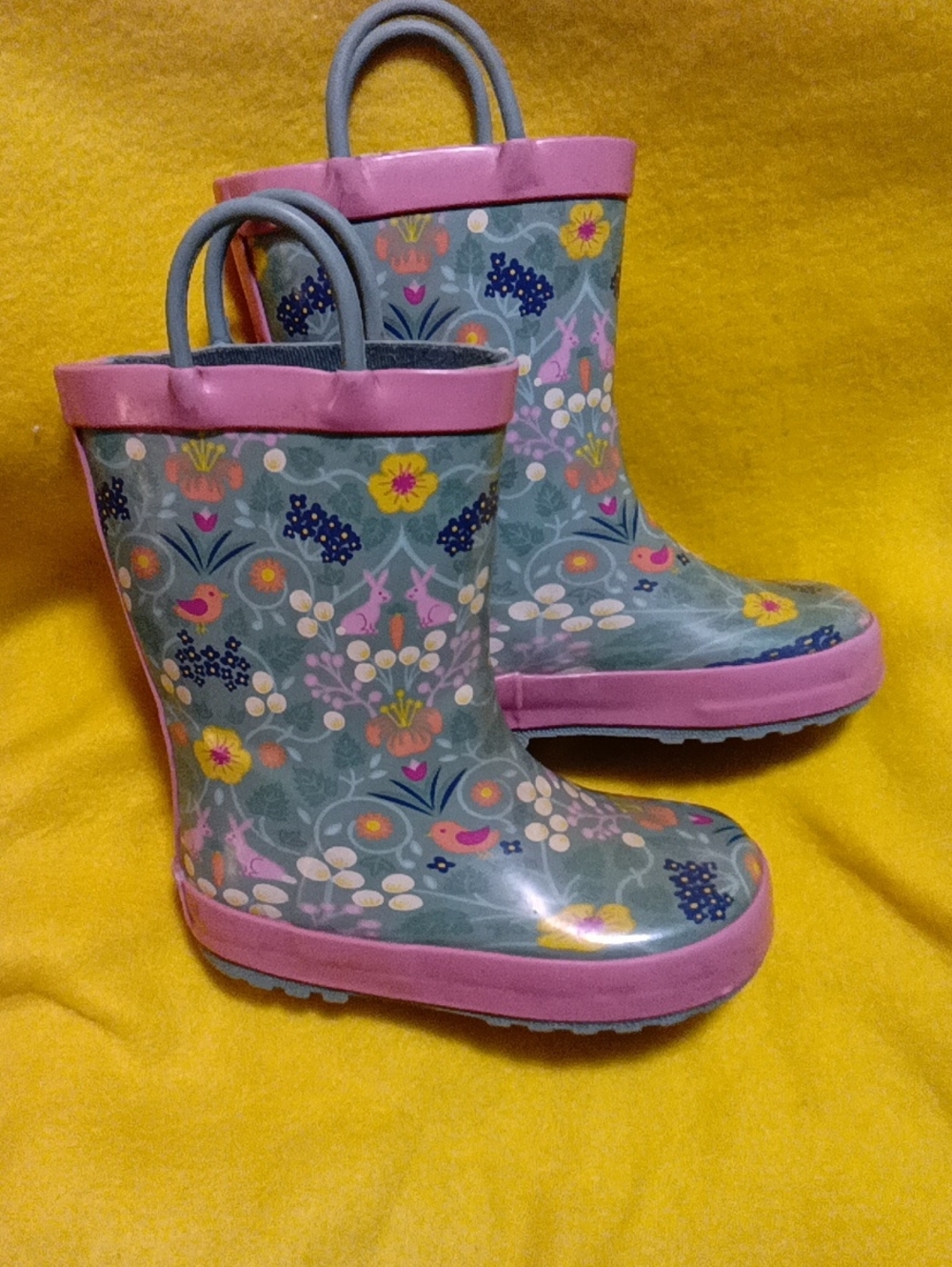 Kids Floral Waterproof Rain Boots with Pink Trim
